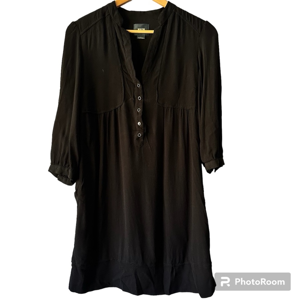 Maeve Anthropologie Taryn Black V-Neck Button Front Shirtdress Size‎ 4